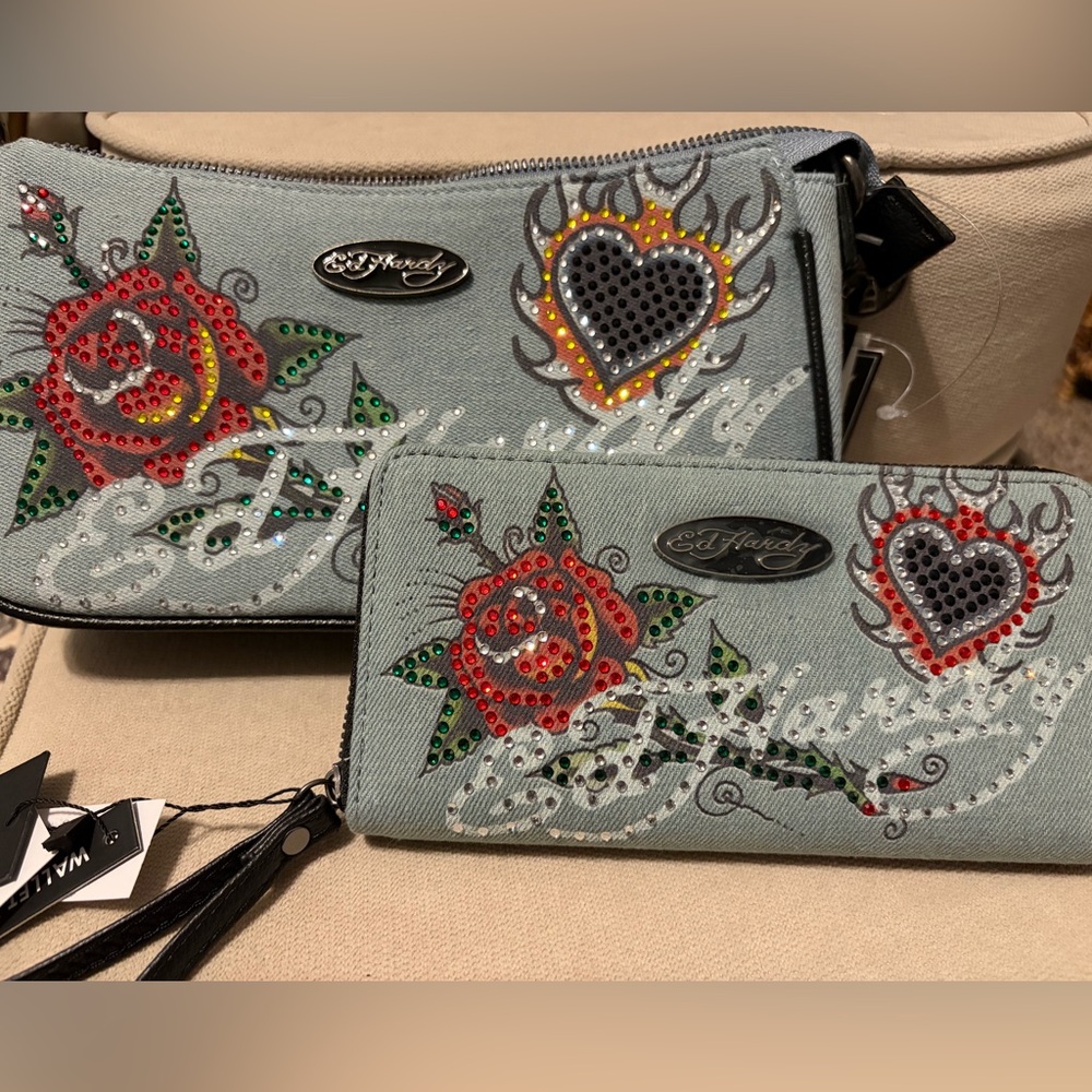 Ed Hardy Purse and Wallet Set